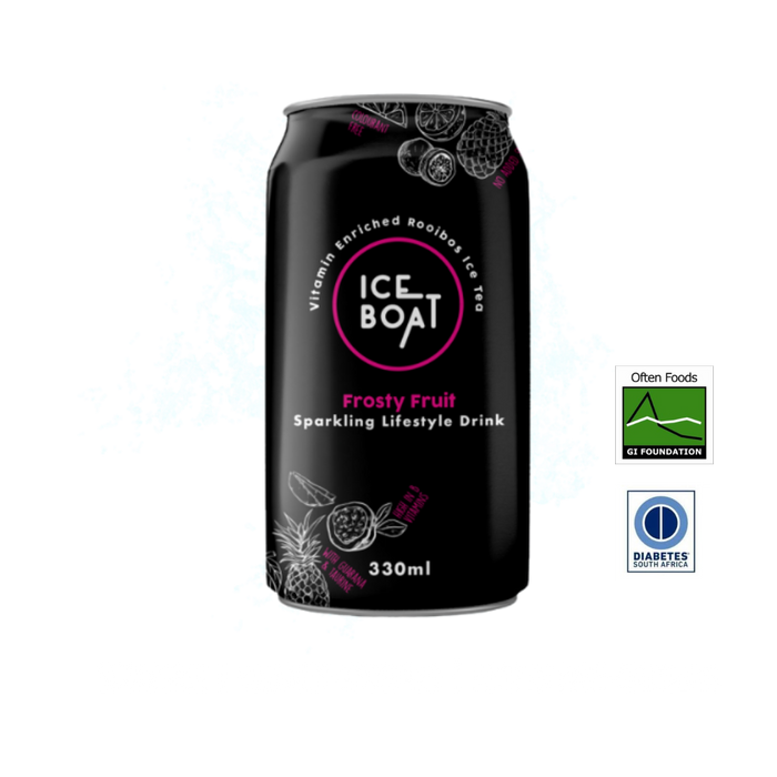 330ml Can of vitamin-enriched sugarfree rooibos tea in frosty fruit flavour. Rich in anti-oxidants and a natural energy booster