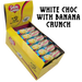 Bulk carton of 30x50g No Added Sugar White Chocolate Bars with Banana Crunch by Caring Candies. Suitable for Diabetic, Low Carb, Glutenfree, Halaal, Keto, and Kosher lifestyles