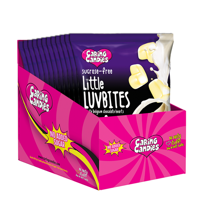 No Added Sugar Liquorice flavoured White Chocolate Keto LuvBites by Caring Candies | Gluten free, Diabetic, Halaal, Kosher, Banting