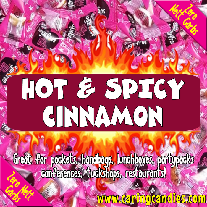 Bulk 1kg catering pack of sugar-free hot and spicy cinnamon flavoured Little Lovies Sweets by Caring Candies
