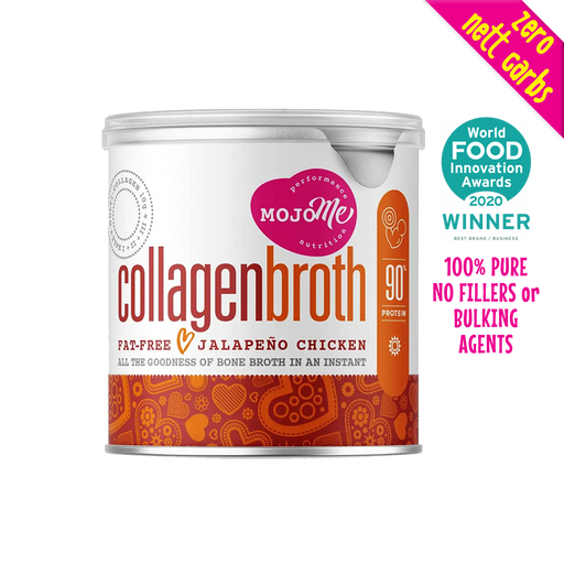 Mojo Me Jalopeno Chicken flavoured Instant Collagen Bone Broth is the best for skin, hair, nails, gut health, joint support, and preventing loss of muscle mass