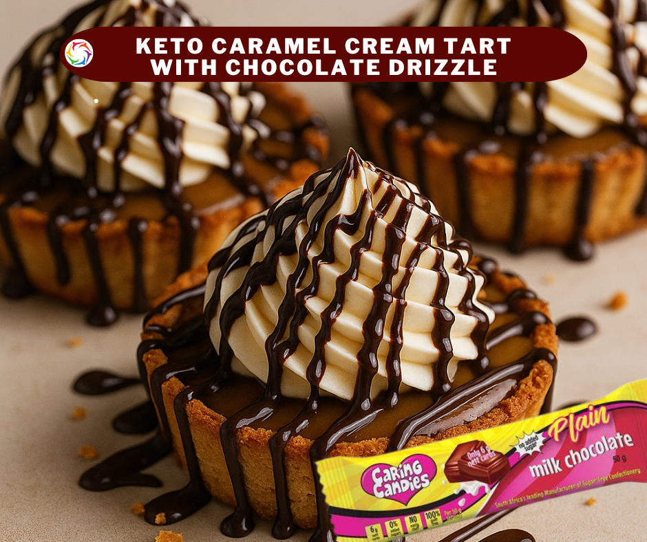 No Added Sugar Caramel Cream Tartlets with Chocolate Drizzle (Banting, Keto, Diabetic, Glutenfree)
