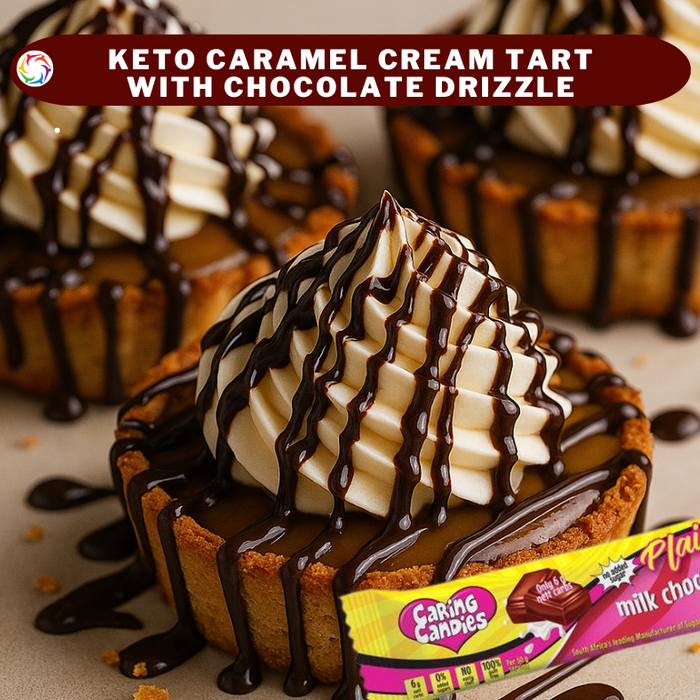 No Added Sugar Caramel Cream Tartlets with Chocolate Drizzle (Banting, Keto, Diabetic, Glutenfree)