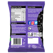 Back view of Packaging of 100g Caring Candies Sugarfree Little Lovies assorted fruity flavoured sweets on a transparent background