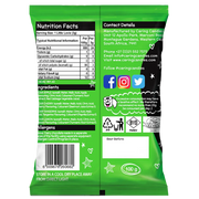 Back view of Packaging of 100g Caring Candies Sugarfree Little Lovies assorted sour flavoured sweets on a transparent background