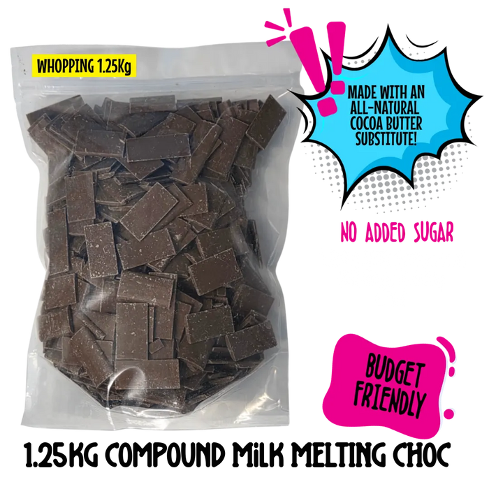 1.25kg pack of sugarfree melting milk chocolate by caring candies. Perfect for baking