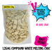Bag of sugar-free compound white melting choc with text highlighting features on a white background