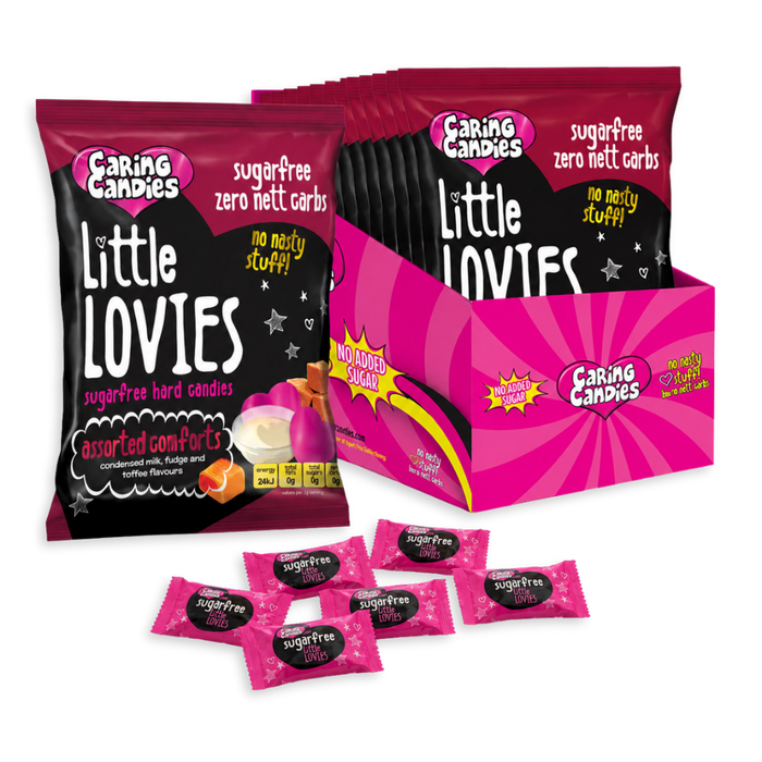 bulk pack of 12 100g sugarfree caring candies assorted comfort flavoured little lovies sweets