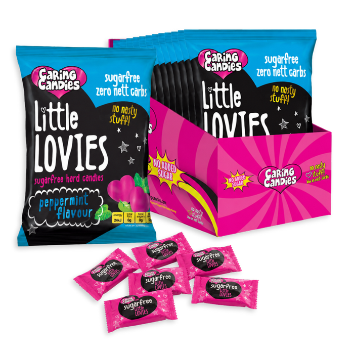 bulk pack of 12 100g sugarfree caring candies peppermint flavoured little lovies sweets