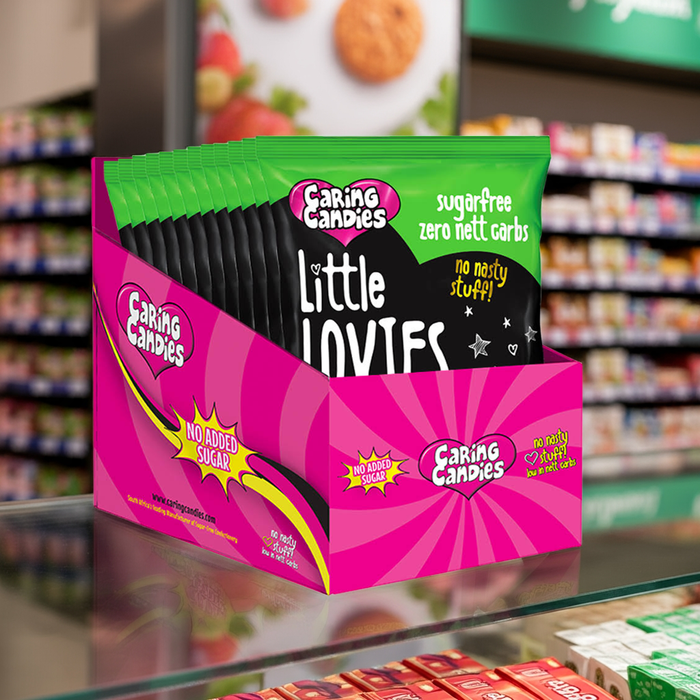 Display carton of Caring Candies Little Lovies in a store setting