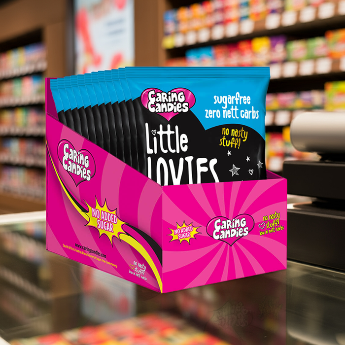 Display carton of Caring Candies Little Lovies in a store setting
