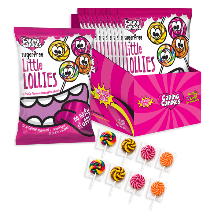 bulk pack of 12x80g caring candies sugarfree little lollies