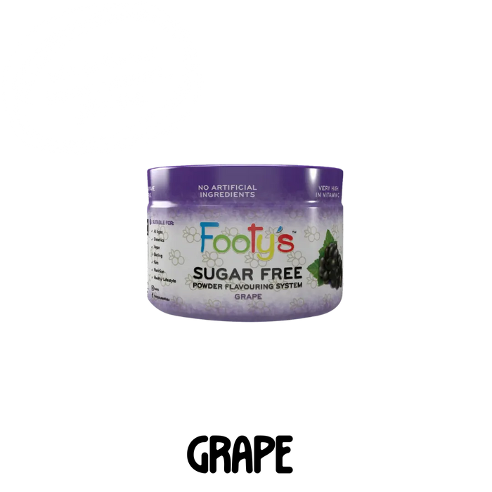 170g container of Footy's Grape flavoured sugar-free powdered drink mix 
