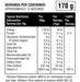 Nutritional information label for 170g Footy's Sugarfree Flavouring Powder