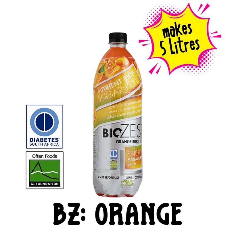 1L Biozest Orange Burst Sugarfree Diabetic Energy Management Cordial Drink Concentrate