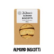 Box of ZuZanna's Sugarfree Almond Biscotti with a clear window showing the cookies inside.