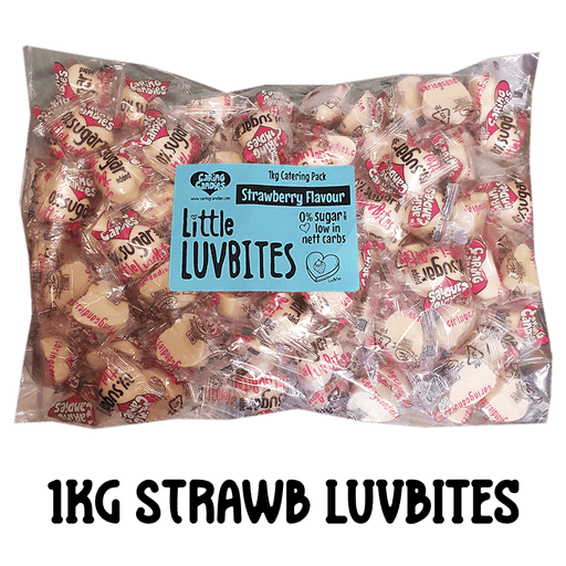 Bulk 1kg catering pack of caring candies sugarfree little luvbites white chocolate hearts strawberry flavoured