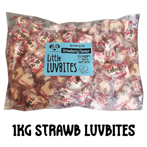 Bulk 1kg catering pack of caring candies sugarfree little luvbites white chocolate hearts strawberry flavoured