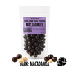 Packaged  no added sugar dark chocolate-coated macadamias with a visible brand logo on a clear background.
