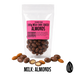 Packaged no added sugar milk chocolate-coated almonds with a pink label on a white background