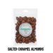 Packaged salted caramel almonds with a visible brand label on a clear background