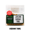 packet and display of low carb gluten free no added sugar cheddar cheese cracker snacks. Suitable for Diabetics, Keto and Banting