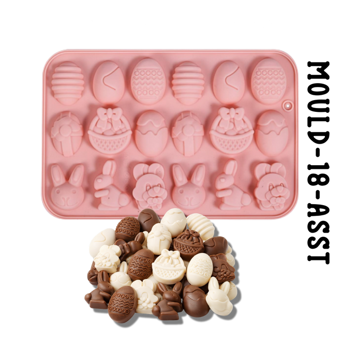 Pink silicone easter chocolate and soap mould with various shapes