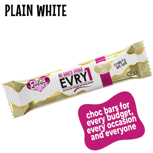 budget-friendly plain white sugarfree chocolate bar by caring candies