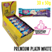 Box of Caring Candies premium sugarfree white chocolate bars with a single bar displayed above.