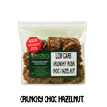 packet of low carb gluten free no added sugar crunchy chocolate hazelnut rusks. Suitable for Diabetics, Keto and Banting