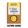 Package of ZuZanna's Sugarfree Custard Cookies with a yellow label indicating no added sugar.