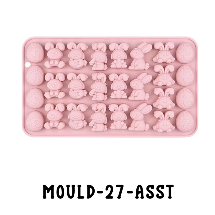 Pink silicone easter chocolate and soap mould with various shapes 