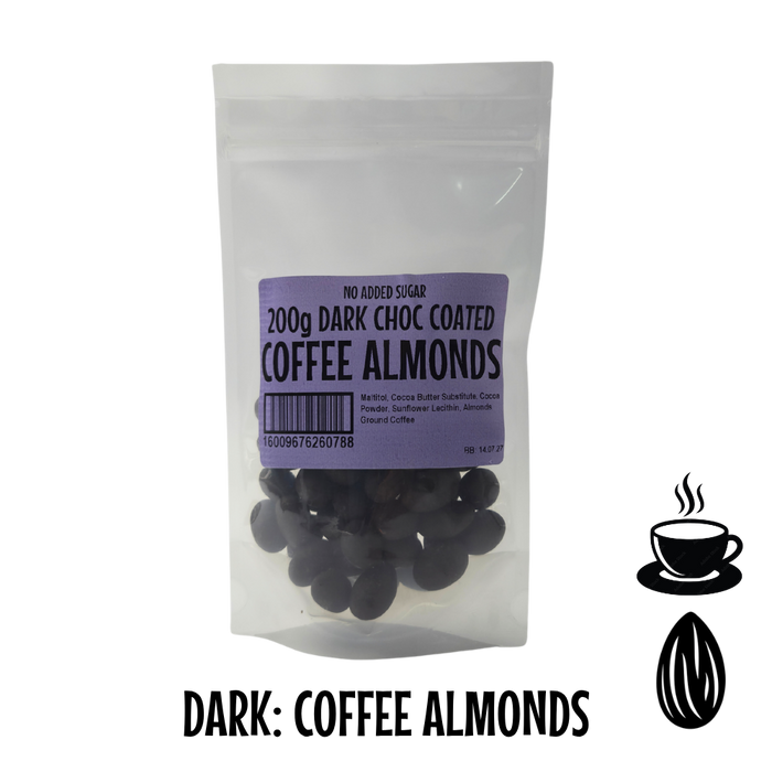 Choc Coated: DARK Coated COFFEE ALMONDS 200g