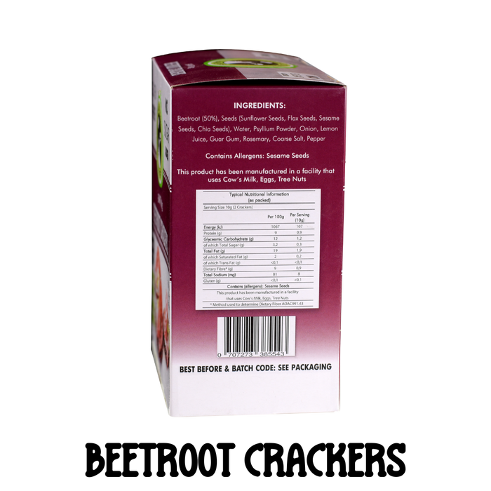 Gluten free Beetroot Seed Crackers from Gracious Bakers. Sugar free, and suitable for Diabetics, banting, and keto diets
