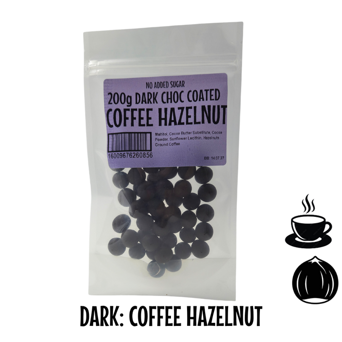 Choc Coated: DARK Coated COFFEE HAZELNUTS 200g