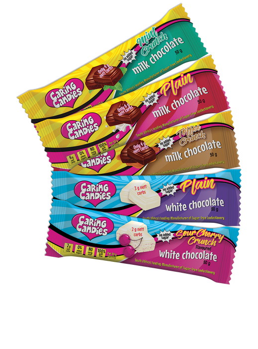 Assorted Variety Pack: 5 MILK & WHITE Choc bars (5 Flavours)