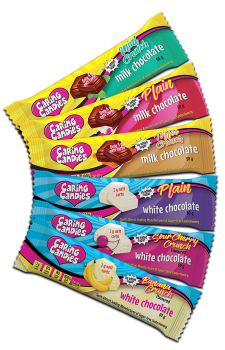 Assorted Variety Pack: 6 MILK & WHITE Choc bars (6 Flavours)