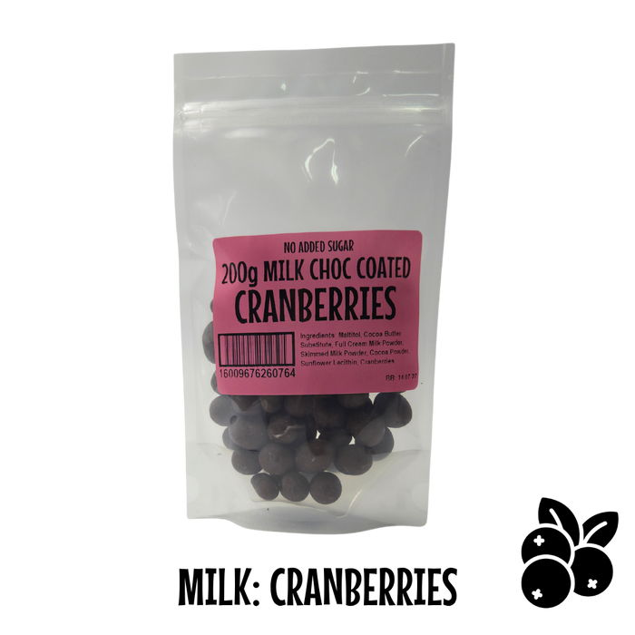 Choc Coated: MILK Coated CRANBERRIES 200g