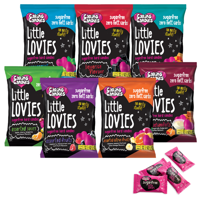 7x100g assorted sugarfree caring candies little lovies sweets