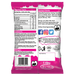 Back view of pack of caring candies sugarfree little lollipops showing nutritional information, ingredients and contact details