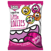 Packet of Caring Candies Sugarfree Little Lollies with colourful lollipops on a transparent background