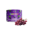 A purple tub of Footys Grape flavour sugar free powdered drink mix, shown next to a fresh cluster of red-purple grapes on a plain white background.