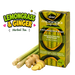 A box of Akan Moringa Leaf Tea next to fresh lemongrass stalks and ginger roots on a plain white background, with a 'Lemongrass & Ginger Herbal Tea' text graphic on the left.
