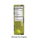 The back of a green tea bag box showing the Nutrition Facts label, with the text 'Moringa Tea Original' printed below on a white background.