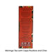 The back of a Moringa Tea box, showing product information in English, with a red background and decorative botanical borders, on a white background with text below reading 'Moringa Tea with Cape Rooibos and Chai'.