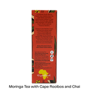 The back of a red tea box with product information text, shown upright on a white background. The box features botanical illustrations and the brand name SuperRosal at the bottom.