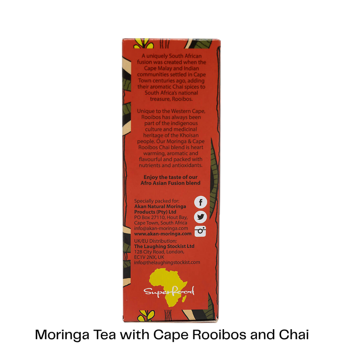 The back of a red tea box with product information text, shown upright on a white background. The box features botanical illustrations and the brand name SuperRosal at the bottom.