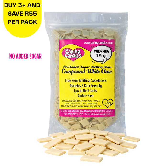 Pack of 1.25kg No Added Sugar White Compoung Melting Chocolate Chips