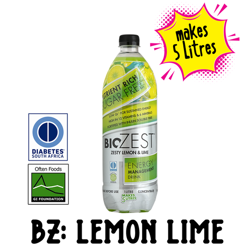 BioZest Sugarfree Energy Management Drink for Diabetics in Lemon Lime flavour. 1L concentrate makes 5 Litres of energy drink