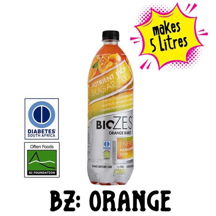 BioZest Sugarfree Energy Management Drink for Diabetics in Orange flavour. 1L concentrate makes 4 Litres of energy drink